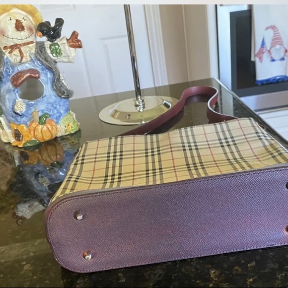 Authentic BURBERRY Nova Check Canvas Leather Shoulder Tote Bag Beige Burgundy - Picture 4 of 11